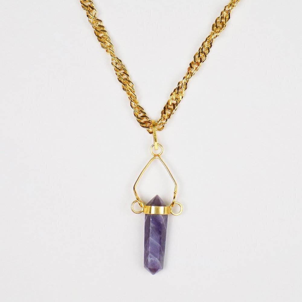 new in box! boho amethyst crystal bullet want pendant charm layering necklace